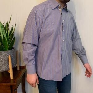 Colorful Striped Mens Dress Shirt Size Large R & G Colorblock Smart Casual